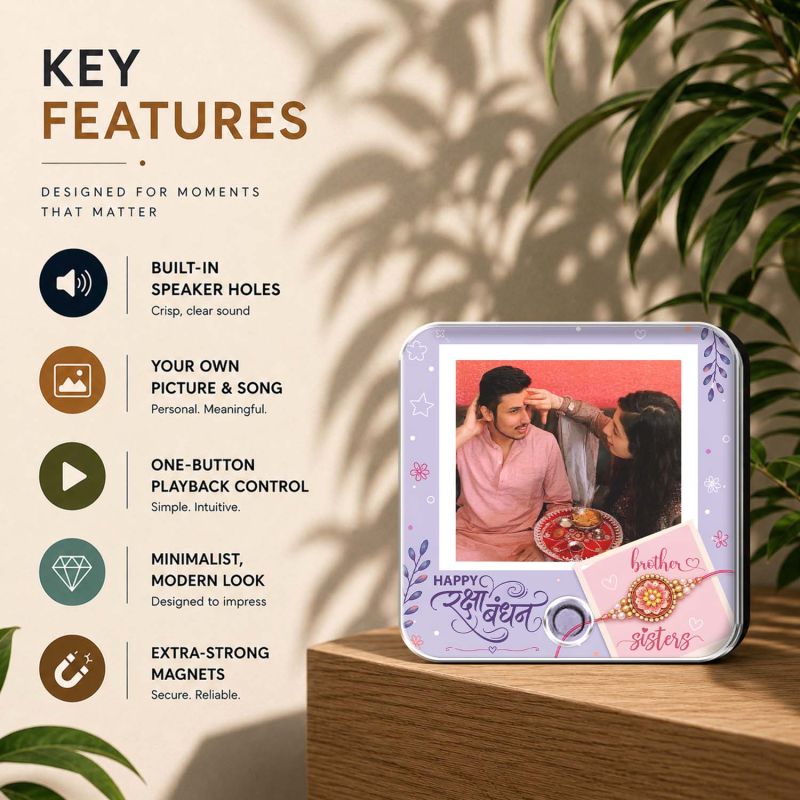 Personalized Sibling Story Rakhi Magnet  Musical Photo Fridge Magnet with Custom Voice Message Unique Raksha Bandhan Gift